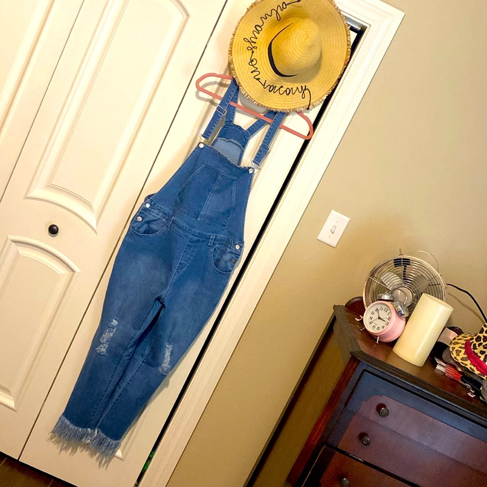 Toast Distressed Denim Overalls